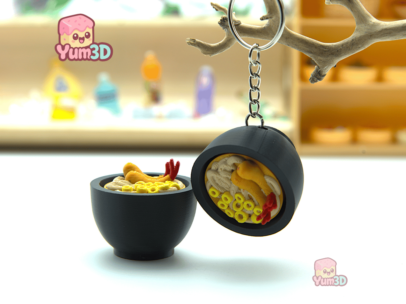 🍜 Yum3D Tempura Ramen Fidget Clicker Keychain - Cute Backpack